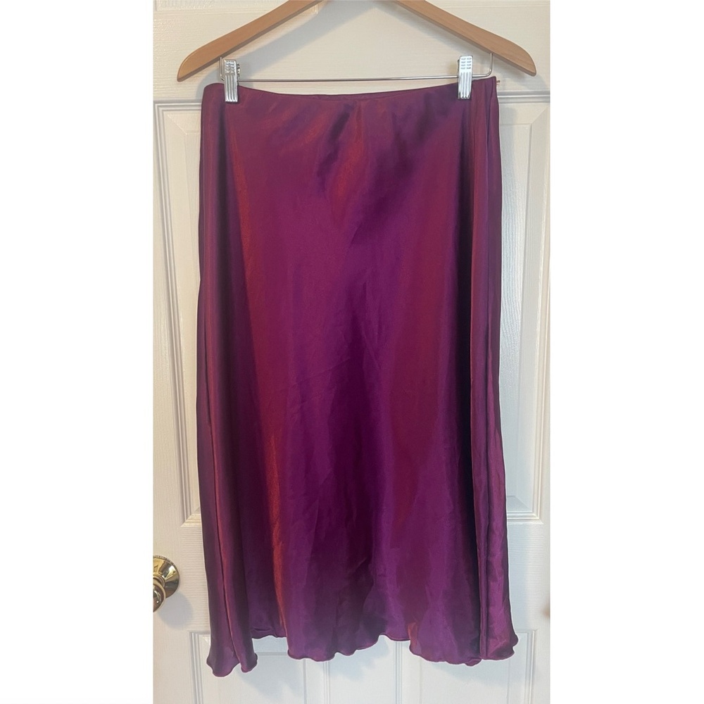 Tash and Sophie Purple Satin Midi Skirt Size Large L Glam Shiny Eggplant Royal